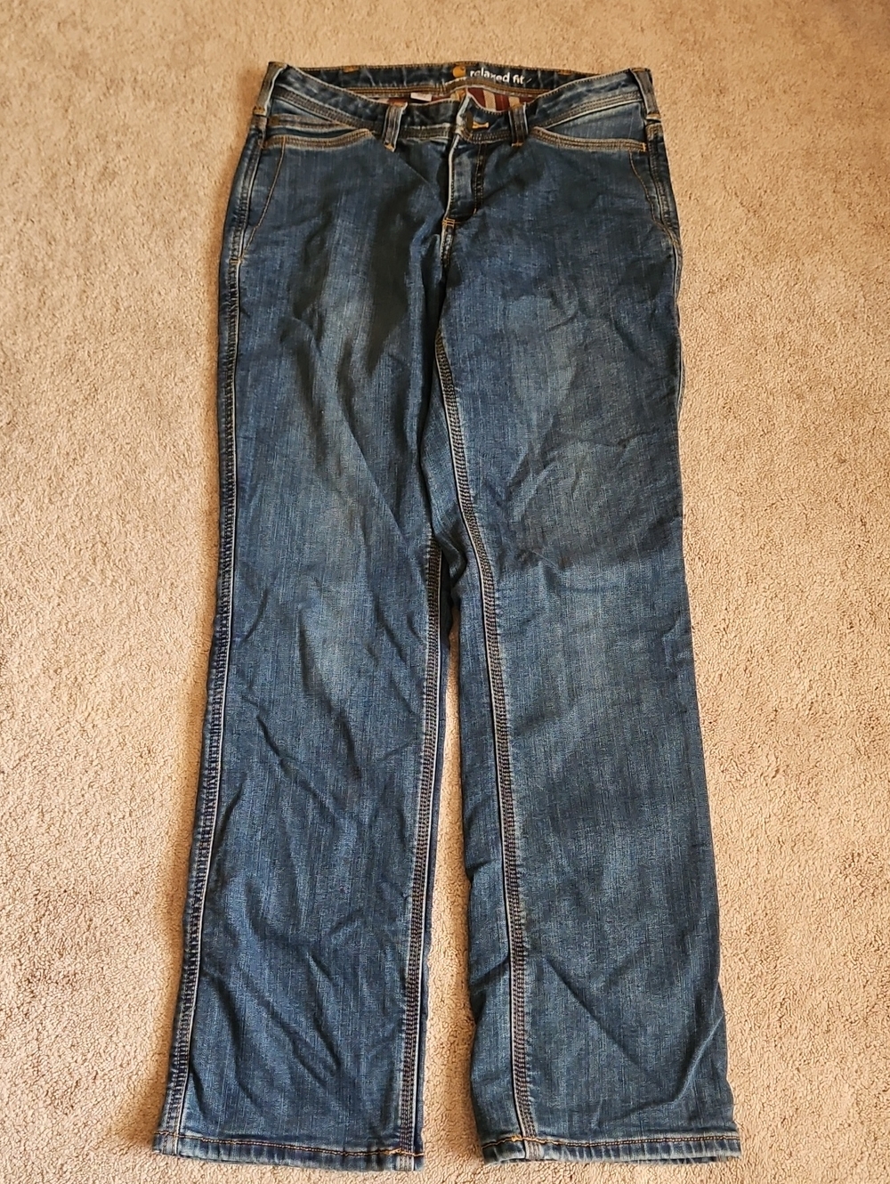 Carhartt Women's Lined Straight Leg Jeans in Dark Blue